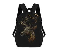 sinyumoney Deer Gold Black Poster 3D Printed School Backpack Casual Children's Backpacks 3D Printed School Bag for Boys Elementary And Middle 17inch