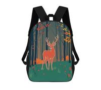 sinyumoney Deer in Autumn Forest Illustration Kids School Backpack School Bag 3D Printed School Bag for Boys Elementary And Middle School Students 17inch
