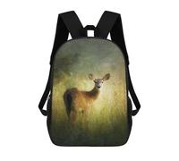 sinyumoney Deer in Grass Field 3D Printed 17inch Kids School Backpack School Bag Fashion Rucksacks for Boys Elementary And Middle School Students