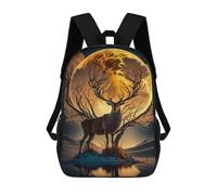 sinyumoney Deer Moon Landscape School Backpack Secondary Causal Travel High School Bags for Teenage Girls Boys Women Men 17inch