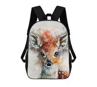 sinyumoney Deer New Watercolort Children's Backpack, 17 Inch 3D Printed School Backpack, Backpack Cartoon Adjustable School Bag for Primary School