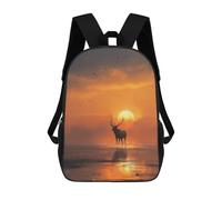 sinyumoney Deer Silhouette at Sunset Children's Backpack, 3D Printed School Backpack, Backpack for Boys Girls, Adjustable School Bag for Primary School 17inch