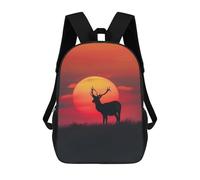sinyumoney Deer Silhouette Sunset Kids School Backpack School Bag 3D Printed School Bag for Boys Elementary And Middle School Students 17inch