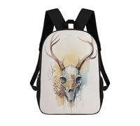 sinyumoney Deer Skull Watercolor Art Print Backpacks Kids School Backpack School Bag 3D Printed School Bag for Boys Elementary And Middle School Students 17inch