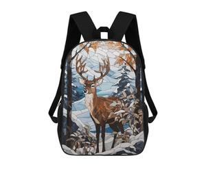 sinyumoney Deer Snowy Stained Glass Backpack School Work Laptop Backpack Rucksack Bag for Men, Women & Teenage Boys 17inch
