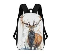 sinyumoney Deer Watercolor Kids School Backpack 17 Inch School Bag 3D Printed School Bag for Boys Elementary And Middle School Students