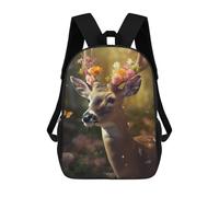 sinyumoney Deer with Floral Crown Backpacks Kids Student Schoolbag,3D Printed Backpacks,Elementary And Middle School Students Backpacks for Boys Girls 17inch