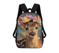 sinyumoney Deer with Flower Crown Backpack School Rucksack Casual Daypacks School Work Travel Bag for Men, Women & Teenage Boys 17inch