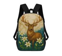 sinyumoney Deer with Lilies Painting Backpack School Bag Work Laptop Backpack Rucksack Bag for Teenage Girls Boys Women Men 17inch