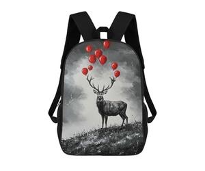 sinyumoney Deer with Red Balloons Painting Children's Backpacks 17inch School Backpack 3D Printed Bag Bookbag for Kids Travel Rucksacks Boy Girl Book Bags Kids School Bag