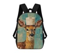 sinyumoney Deer with Toilet Paper Hat Rucksacks 3D Printed Children 17inch Backpacks Fashion Casual Daypack Travel Bags Outdoor Casual Daypack for Boy And Girl