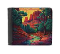 sinyumoney Desert Oasis at Sunset 3D Print PU Leather Wallet Multiple Slots Banknote Compartments Stylish Durable Men's Wallets Gifts 11.7cm*9.5cm