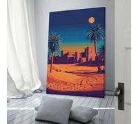 sinyumoney Desert Oasis Night Scene Illustration Painted Effect Canvas Painting Modern Wall Home Office Decor Wedding PosterHome Decor- 08x12inch(20x30cm)