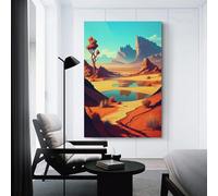sinyumoney Desert Oasis Reflection Canvas Wall Art Wall Decor Painting Poster for Office Home Wall Decor Colorful Modern Artwork Stretched Easy to Hang 24x36inch(60x90cm)