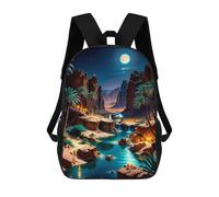 sinyumoney Desert Oasis Under The Moonlight Kids School Backpack 3D Printed Backpacks Fashion School Bag Rucksacks for Boys Elementary And Middle School Students 17inch