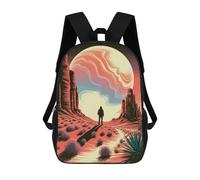 sinyumoney Desert Wanderer Under A Giant Moon 3D Printed 17inch Kids School Bag Rucksacks Children's School Fashion Casual Back Pack High Capacity Travel Book Bags