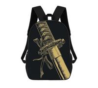 sinyumoney Detailed Katana Illustration on Black Background Backpack School Lightweight Casual Daypack School Backpacks for Men, Women & Teenage Boys 17inch