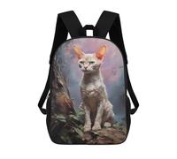 sinyumoney Devon Rex Cat 17 Inch Backpacks Kids Schoolbag,3D Printed Elementary And Middle School Students Backpacks for Boys Girls