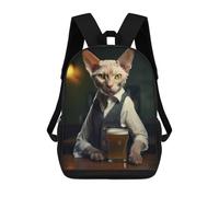 sinyumoney Devon Rex Cat in The Pub Backpacks Kids School Backpack School Bag 3D Printed School Bag for Boys Elementary And Middle School Students 17inch