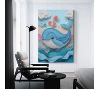sinyumoney Digital Art of Whale in Paper Cut Style Poster Decorative Painting Canvas Wall Posters And Art Picture Print Modern Family Bedroom Decor Posters 08x12inch(20x30cm)