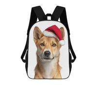 sinyumoney Dingo with Santa Hat Portrait 3D Printed Children's School Backpack for Kids High Capacity Travel Rucksacks Book Bags Kids School Bag Back Pack 17inch
