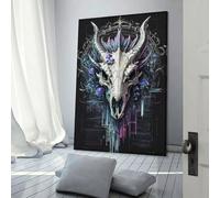sinyumoney Dinosaur Skull Coding Glitch Art Work for Home Walls for Toilet Bathroom Decor Grey Wall Art 08x12inch(20x30cm)