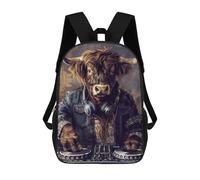 sinyumoney DJ Bull Illustration Backpacks 3D Printed Kids School Backpack Outdoor Casual Daypack Fashion Casual Children Backpacks Cute Travel Bags 17inch