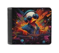 sinyumoney DJ Duck in Action 3D Print Clutch Purse Use Holds Bills RFID Blocking Banknote Compartments Durable Leather Men's Wallet 11.7cm*9.5cm