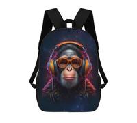 sinyumoney DJ Monkey with Headphones Rucksack Large School Backpack for Boys - Perfect for Travel, Work And Daily Use 17inch