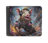 sinyumoney DJ Pig in Action 3D Print PU Leather Wallet Use Holds Bills RFID Blocking Stylish Durable Purse Craftsmanship Gifts 11.7cm*9.5cm