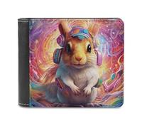 sinyumoney DJ Squirrel in Colorful World 3D Print Wallet ID Window Coin Leather RFID Banknote Compartments Soft Convenient Wallets 11.7cm*9.5cm