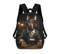 sinyumoney Doberman in The Pub 3D Printed 17inch Kids School Backpack School Bag Fashion Rucksacks for Boys Elementary And Middle School Students