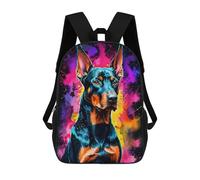 sinyumoney Doberman in Watercolor Neon Backpacks Kids School Backpack School Bag 3D Printed School Bag for Boys Elementary And Middle School Students 17inch