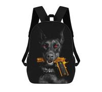 sinyumoney Doberman with Gun School Backpack for Girls 17inch Casual Daypack Lightweight Rucksack Boy Girl Backpack for Middle School Students