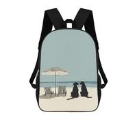 sinyumoney Dog Beach Tropical Art 3D Printed 17 Inch School Backpack Children's Backpacks 3D Printed Cool Knapsack for Boys Elementary And Middle