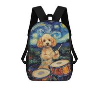 sinyumoney Dog Drummer Starry Night Print Children's Backpack School Bag for Adult And Kids Travel Daypack 17inch