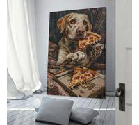 sinyumoney Dog Eating Pizza Art Print Canvas Artwork for Wall Prints for Special Occasions Living Room Canvas 12x18inch(30x45cm)