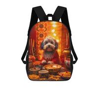 sinyumoney Dog in Chinese New Year Outfit 3D Printed 17 Inch School Backpack Casual Children's Backpacks 3D Printed for Boys Elementary And Middle