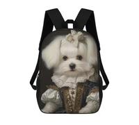 sinyumoney Dog in Renaissance Dress Noble Maltese with Bow Classic Victorian Pet Portrait Kids School Backpack School Bag 3D Printed School Bag for Boys Elementary And Middle School Students 17inch