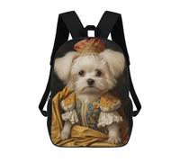 sinyumoney Dog in Royal Attire Ornate Maltese with Crown Majestic Royal Pet Portrait Rucksack Fashion Stationery Backpack Waterproof Casual Daypacks for Men, Women & Teenage Boys 17inch