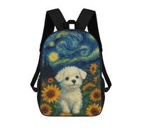 sinyumoney Dog in Sunflower Field, Starry Night Backpacks Kids Student Schoolbag,3D Printed Backpacks,Elementary And Middle School Students Backpacks for Boys Girls 17inch
