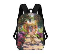 sinyumoney Dog Monet Garden Flower Backpack 3D Printed School Bag For Boys High Capacity Travel Backpacks Book Bags Boys School Bag Mochila 17inch