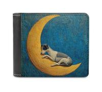sinyumoney Dog on Crescent Moon 3D Print PU Leather Wallet Use Holds Bills Leather RFID Banknote Compartments Fashion Slim Wallets 11.7cm*9.5cm