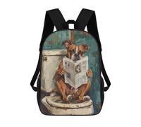 sinyumoney Dog Reading Newspaper on Toilet-4 Backpack School Bag Daypacks Business Backpack Water Resistant Bookbag for Girls Boys Teenage 17inch