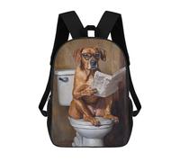 sinyumoney Dog Reading Newspaper on Toilet-52 Backpack School Lightweight Airport College Students Back Pack for Girl, Teen Girls 17inch