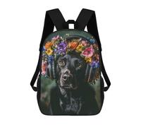 sinyumoney Dog Wearing Headphones with Flowers Backpack School Computer Rucksack for School/Work/Travel- Perfect for Travel, Work And Daily Use 17inch