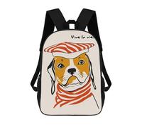 sinyumoney Dog with Beret - Vive La Vie! Backpack School Bag Secondary Causal Travel High School Bags for Boys/Girls/Teenagers 17inch