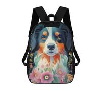 sinyumoney Dog with Flowers Animal Children's 17 Inch School Backpack 3D Printed Cool Knapsack for Kids Travel Rucksacks Book Bags Kids School Bag