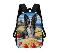 sinyumoney Dog with Italian Pasta Children's Backpack, 17 Inch 3D Printed School Backpack, Backpack Cartoon Adjustable School Bag for Primary School