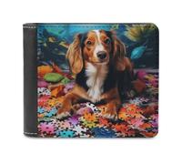 sinyumoney Dog with Puzzle Pieces 3D Print Wallet Coin Pocket ID RFID Blocking Stylish Banknote Compartments Stylish Durable Leather Wallet 11.7cm*9.5cm